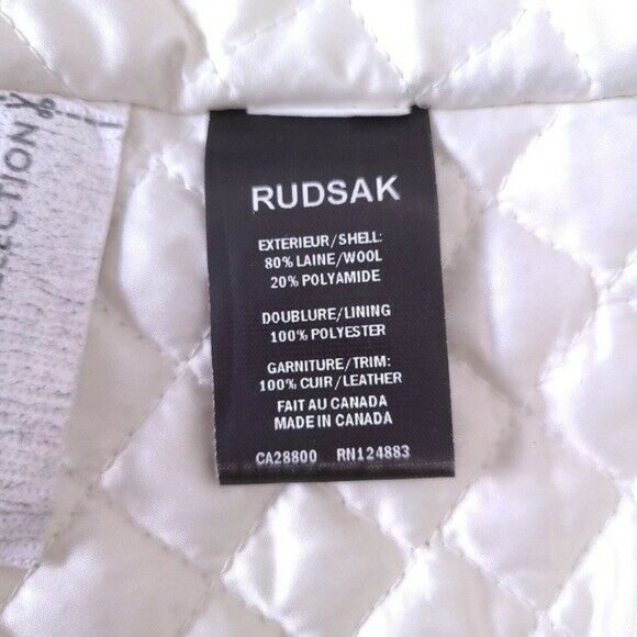 RUDSAK Ivory Designer Wool Leather Button Up Long Trench Coat Size XS - Picture 11 of 12